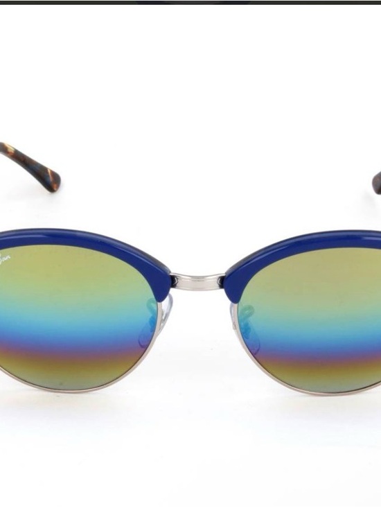 Ray-Ban Round Sunglasses in Blue with Rainbow Mirrored Lenses main image 9